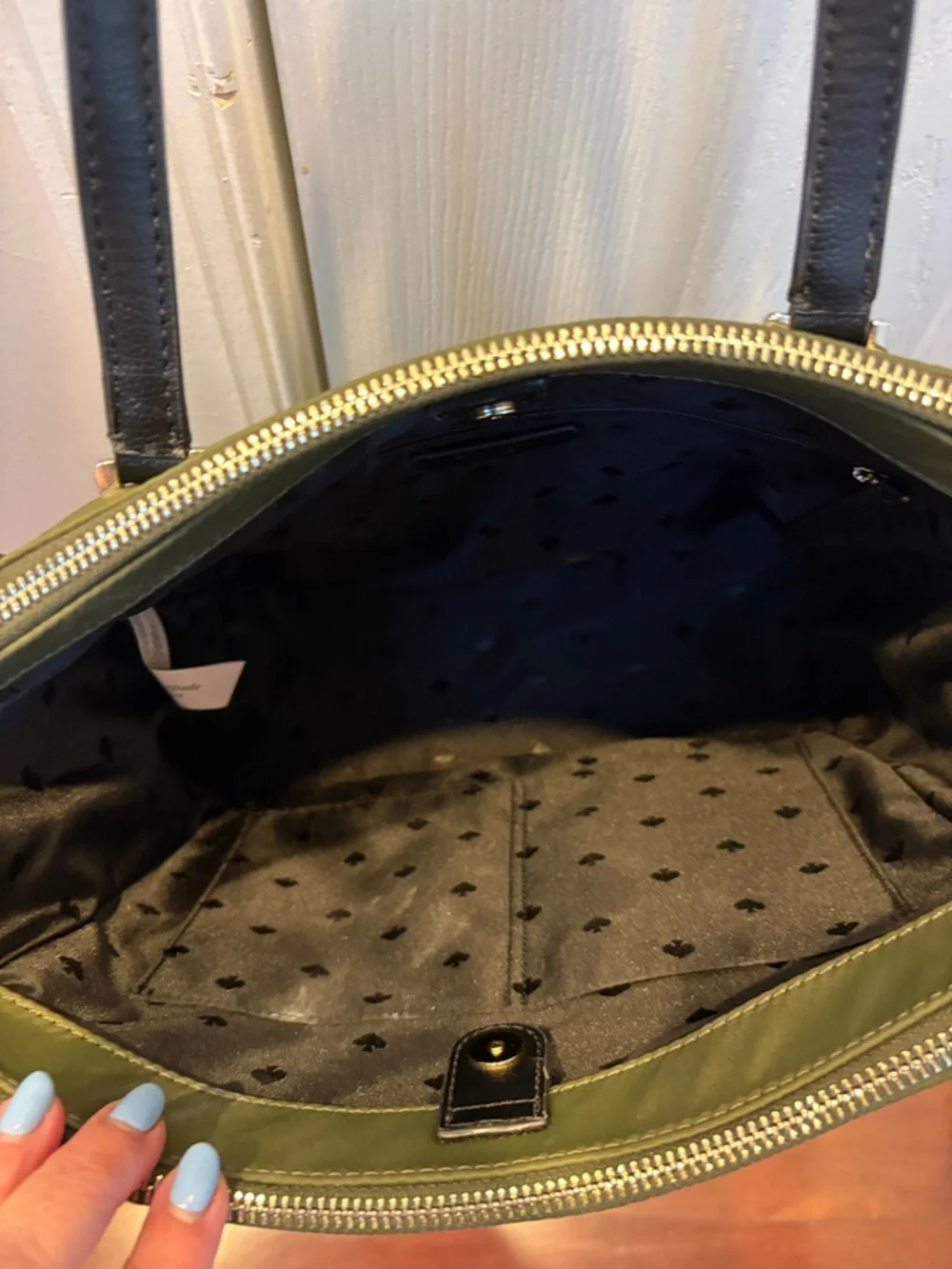 kate spade Olive Green Nylon Shoulder Tote with Black Handles